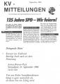 KV-(Kreisverbands-) Mitteilungen für Ortsvereine und Arbeitsgemeinschaften der Kieler SPD, erschien mehrere Jahre. Hier die Titelseite einer Ausgabe aus 1988.