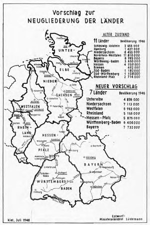 Entwurf von Ministerpräsident Hermann Lüdemann zur Neugliederung der Länder